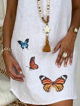 Loose Short Sleeve V-neck Butterfly Print Dress - Mini Dresses - INS | Online Fashion Free Shipping Clothing, Dresses, Tops, Shoes - 02/06/2021 - Category_Mini Dresses - Color_Green