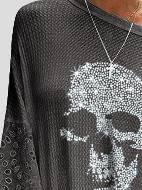 Loose Skull Printed Lace Stitching T-shirt - MsDressly