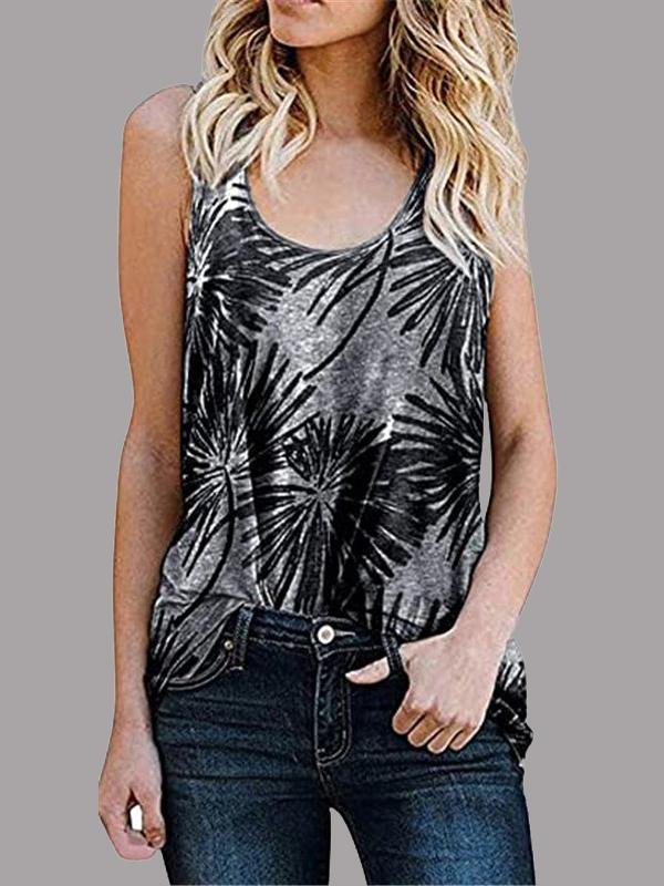 Loose Sleeveless Printed Crew Neck Top - Tank Tops - INS | Online Fashion Free Shipping Clothing, Dresses, Tops, Shoes - 10/06/2021 - Color_Black - Color_Blue