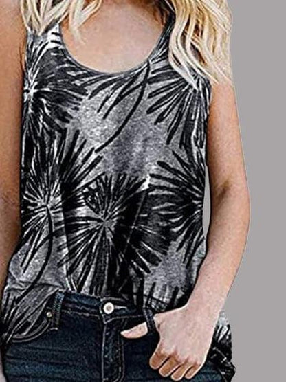 Loose Sleeveless Printed Crew Neck Top - Tank Tops - INS | Online Fashion Free Shipping Clothing, Dresses, Tops, Shoes - 10/06/2021 - Color_Black - Color_Blue