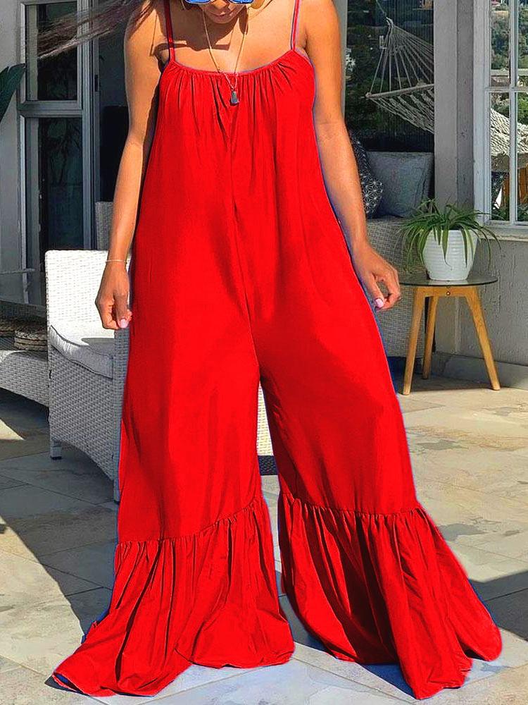Loose Sleeveless Solid Flared Jumpsuit - Jumpsuits & Rompers - INS | Online Fashion Free Shipping Clothing, Dresses, Tops, Shoes - 08/07/2021 - 30-40 - Bottom