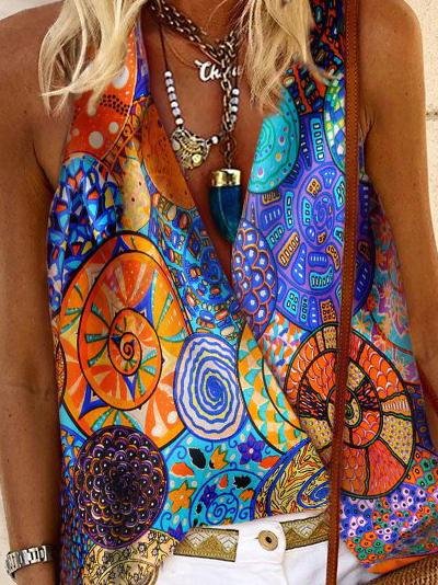 Loose Sleeveless V-neck Bohemian Shirt - Tank Tops - INS | Online Fashion Free Shipping Clothing, Dresses, Tops, Shoes - 11/06/2021 - Color_Blue - Season_Summer