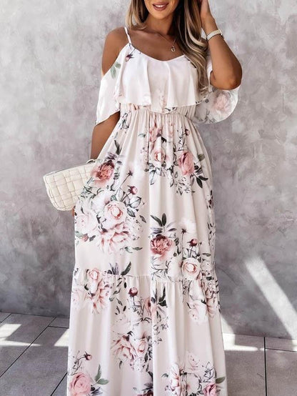Loose Sling Short Sleeve Foral Print Dress - Maxi Dresses - INS | Online Fashion Free Shipping Clothing, Dresses, Tops, Shoes - 09/06/2021 - Color_Apricot - DRE2106090265