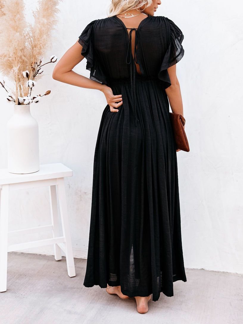 Loose Solid Color Flared Sleeve Shirt Dress - Maxi Dresses - INS | Online Fashion Free Shipping Clothing, Dresses, Tops, Shoes - 01/06/2021 - Color_Black - Color_Green