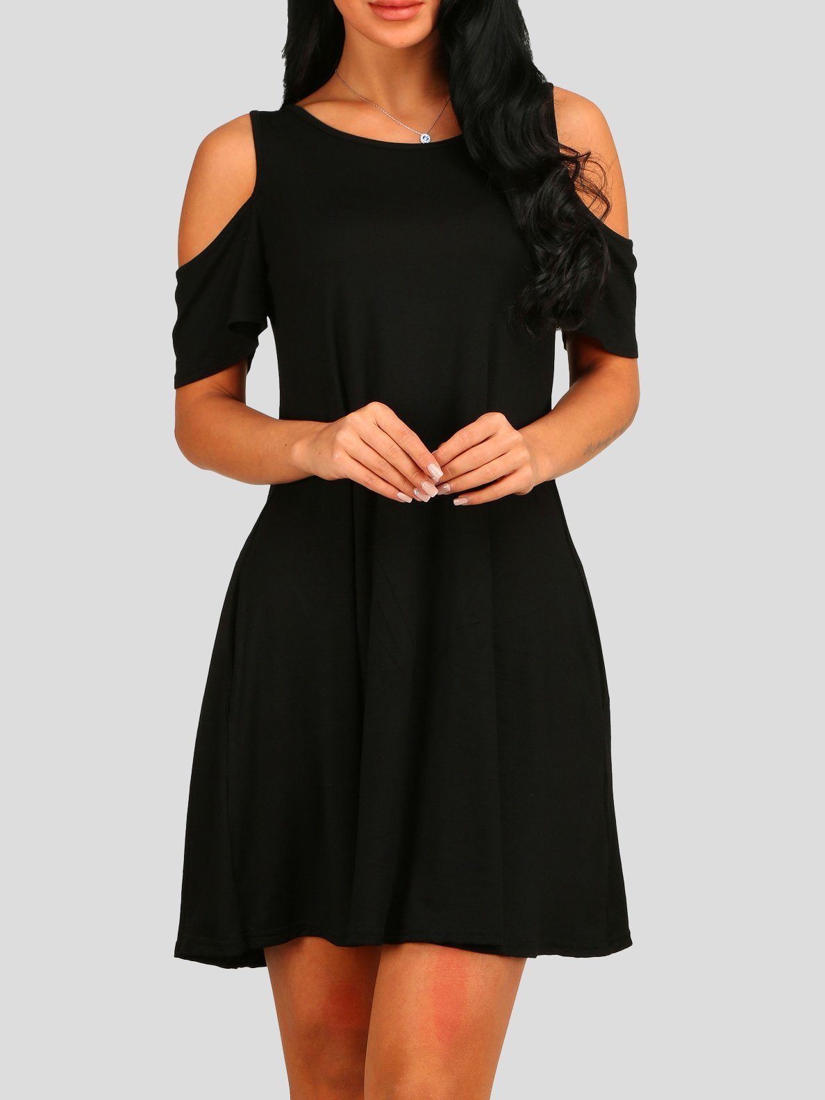 Loose Solid Off-shoulder Short-sleeved Pocket Dress - Mini Dresses - INS | Online Fashion Free Shipping Clothing, Dresses, Tops, Shoes - 10-20 - 19/07/2021 - color-black