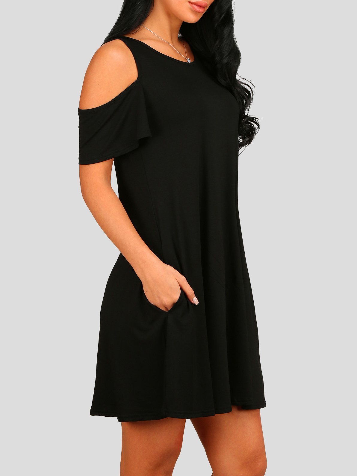 Loose Solid Off-shoulder Short-sleeved Pocket Dress - Mini Dresses - INS | Online Fashion Free Shipping Clothing, Dresses, Tops, Shoes - 10-20 - 19/07/2021 - color-black