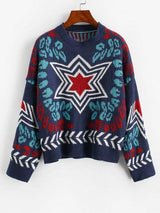 Loose Star Graphic Crew Neck Sweater - INS | Online Fashion Free Shipping Clothing, Dresses, Tops, Shoes