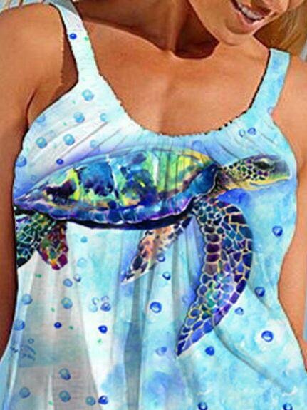 Loose Turtle Cartoon Print Suspender Dress - Mini Dresses - INS | Online Fashion Free Shipping Clothing, Dresses, Tops, Shoes - 05/07/2021 - 10-20 - Category_Mini Dresses