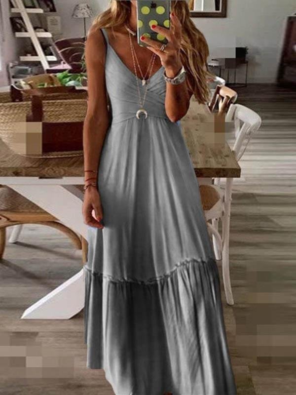 Loose V-neck Gradient Suspenders Dress - Maxi Dresses - INS | Online Fashion Free Shipping Clothing, Dresses, Tops, Shoes - 05/06/2021 - Color_Blue - Color_Gray