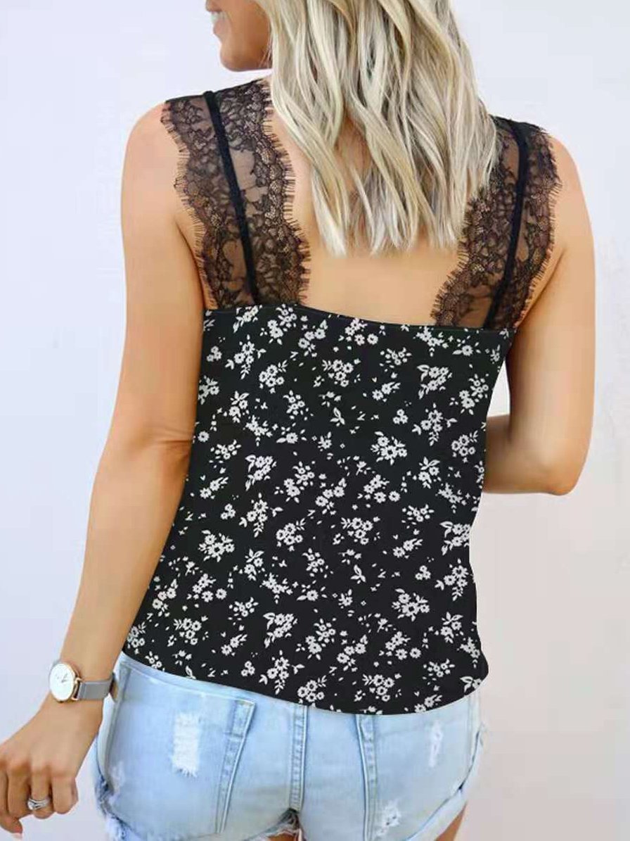 Loose V-neck Lace Sleeveless Vest - Tank Tops - INS | Online Fashion Free Shipping Clothing, Dresses, Tops, Shoes - 10-20 - 23/06/2021 - color-black