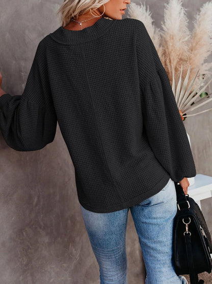 Loose V-neck Lantern Sleeve Top - Blouses - INS | Online Fashion Free Shipping Clothing, Dresses, Tops, Shoes - 20-30 - 20/07/2021 - BLO2107201212