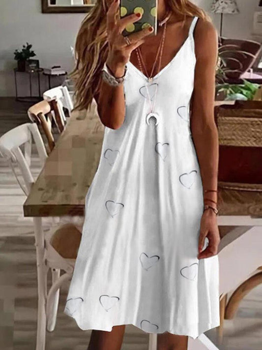 Loose V-Neck Printed Suspender Dress - Mini Dresses - INS | Online Fashion Free Shipping Clothing, Dresses, Tops, Shoes - 06/07/2021 - 10-20 - Category_Mini Dresses