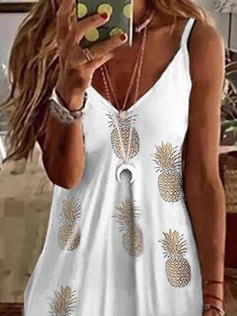 Loose V-Neck Printed Suspender Dress - Mini Dresses - INS | Online Fashion Free Shipping Clothing, Dresses, Tops, Shoes - 06/07/2021 - 10-20 - Category_Mini Dresses