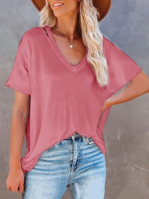 Loose V-neck Solid Short-sleeved T-shirt - 20.99 - INS | Online Fashion Free Shipping Clothing, Dresses, Tops, Shoes - 07/07/2021 - 20-30 - color-black