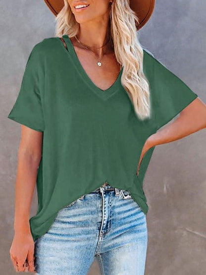 Loose V-neck Solid Short-sleeved T-shirt - 20.99 - INS | Online Fashion Free Shipping Clothing, Dresses, Tops, Shoes - 07/07/2021 - 20-30 - color-black