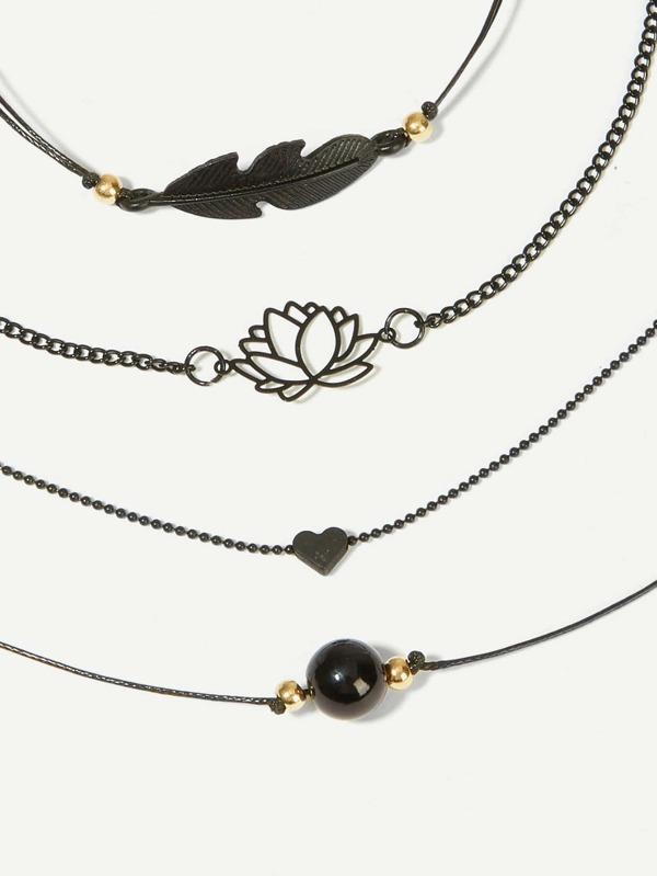 Lotus & Feather Bracelet Set 4pcs - INS | Online Fashion Free Shipping Clothing, Dresses, Tops, Shoes