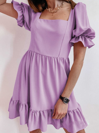 Lotus Leaf Short Sleeve Stitching Loose Solid Dress - Mini Dresses - INS | Online Fashion Free Shipping Clothing, Dresses, Tops, Shoes - 20-30 - 30/06/2021 - Category_Mini Dresses