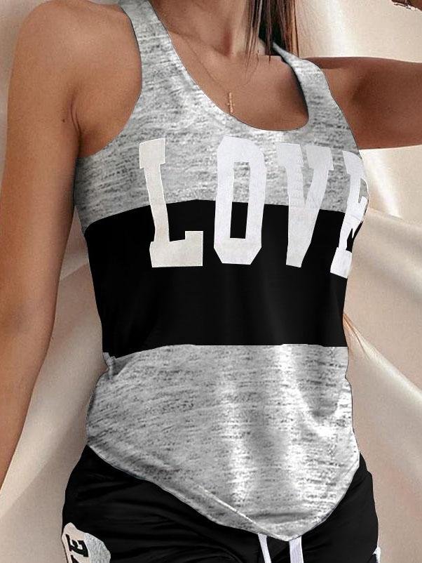 Love Contrast Sleeveless Two-piece Suit - Sets - INS | Online Fashion Free Shipping Clothing, Dresses, Tops, Shoes - 20-30 - 22/07/2021 - Bottoms