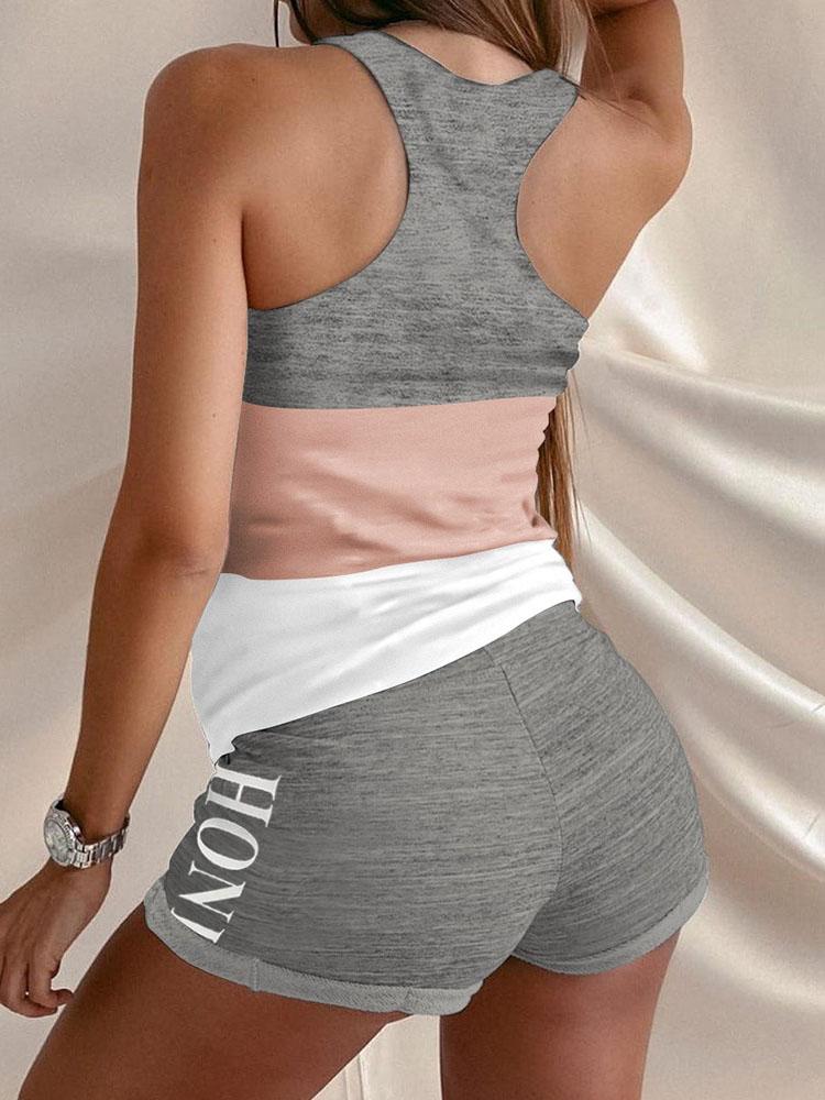 Love Contrast Sleeveless Two-piece Suit - Sets - INS | Online Fashion Free Shipping Clothing, Dresses, Tops, Shoes - 20-30 - 22/07/2021 - Bottoms