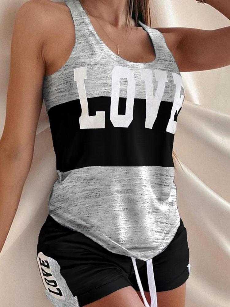 Love Contrast Sleeveless Two-piece Suit - Sets - INS | Online Fashion Free Shipping Clothing, Dresses, Tops, Shoes - 20-30 - 22/07/2021 - Bottoms