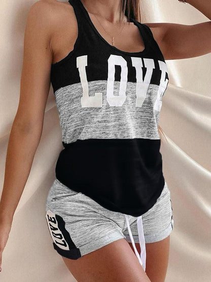 Love Contrast Sleeveless Two-piece Suit - Sets - INS | Online Fashion Free Shipping Clothing, Dresses, Tops, Shoes - 20-30 - 22/07/2021 - Bottoms