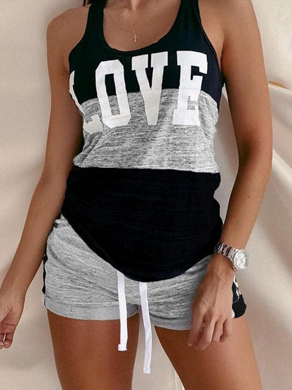 Love Contrast Sleeveless Two-piece Suit - Sets - INS | Online Fashion Free Shipping Clothing, Dresses, Tops, Shoes - 20-30 - 22/07/2021 - Bottoms