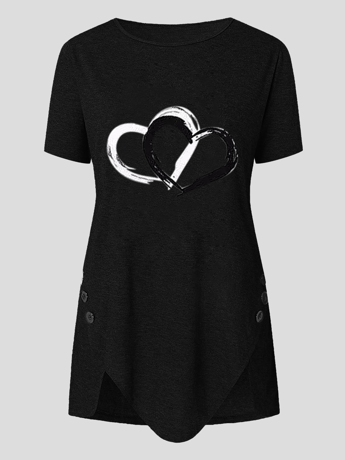Love Print Button Short Sleeve T-shirt - T-shirts - INS | Online Fashion Free Shipping Clothing, Dresses, Tops, Shoes - 10-20 - 14/07/2021 - color-black