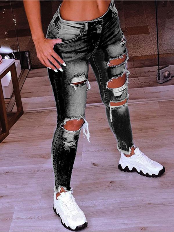Low-Rise Hip-Lift Ripped Stretch Jeans - Jeans - INS | Online Fashion Free Shipping Clothing, Dresses, Tops, Shoes - 29/06/2021 - 30-40 - Bottom
