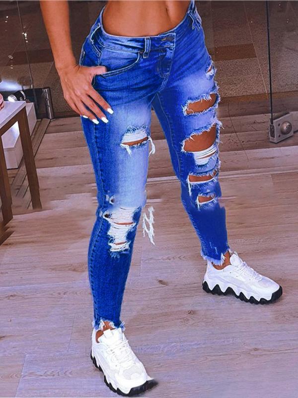 Low-Rise Hip-Lift Ripped Stretch Jeans - Jeans - INS | Online Fashion Free Shipping Clothing, Dresses, Tops, Shoes - 29/06/2021 - 30-40 - Bottom