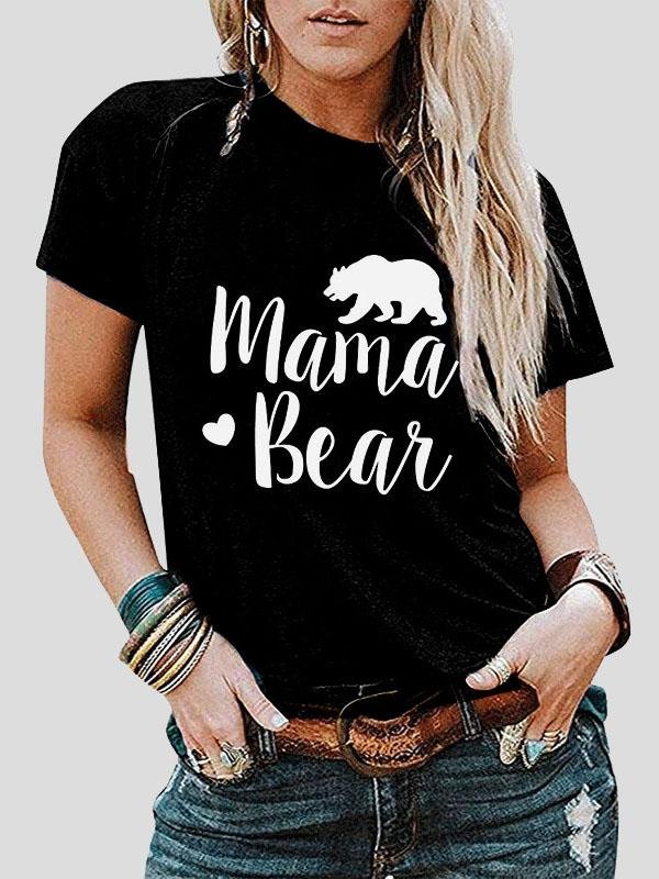 Mama Bear Print Short-sleeved T-shirt - T-shirts - INS | Online Fashion Free Shipping Clothing, Dresses, Tops, Shoes - 10-20 - 22/07/2021 - color-black