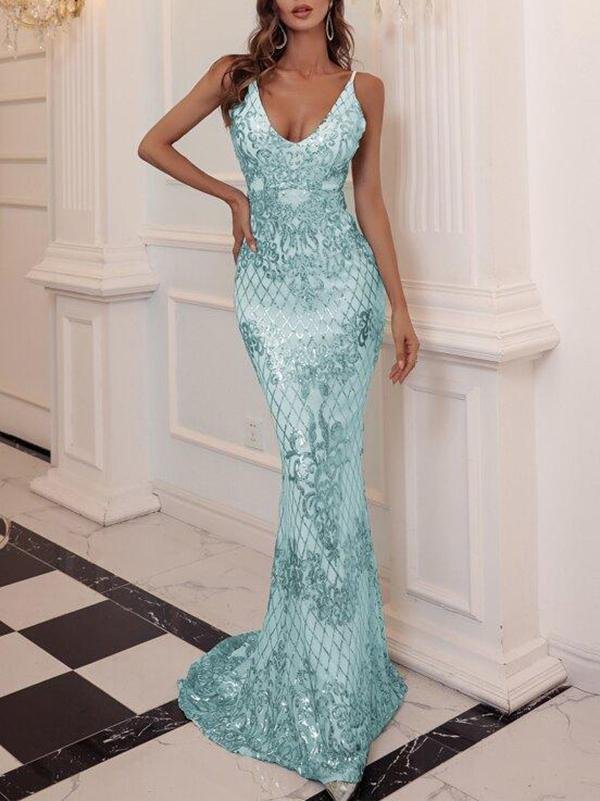 Mermaid Hem Backless Sequin Prom Dress - Dresses - INS | Online Fashion Free Shipping Clothing, Dresses, Tops, Shoes - 01/27/2021 - Blue - Bodycon Dresses