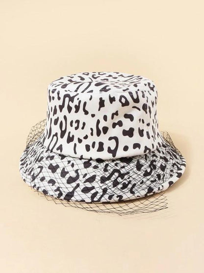 Mesh Embellished Cow Pattern Bucket Hat - LuckyFash™