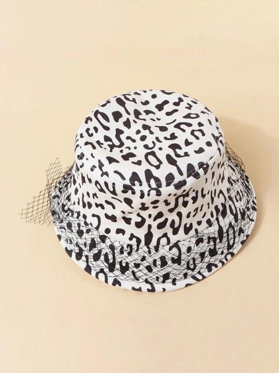 Mesh Embellished Cow Pattern Bucket Hat - LuckyFash™