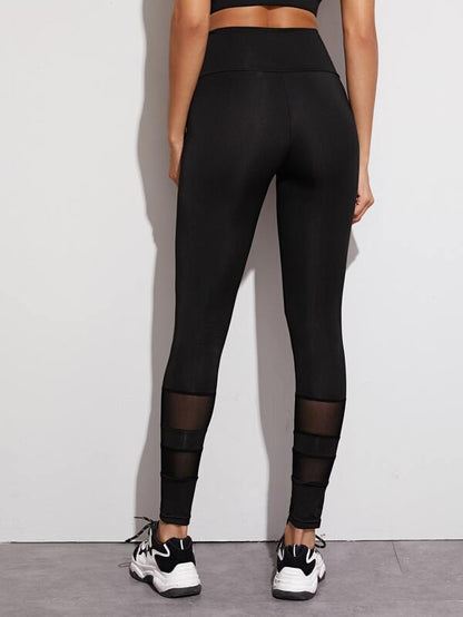 Mesh Insert Wide Band Waist Sports Leggings - INS | Online Fashion Free Shipping Clothing, Dresses, Tops, Shoes