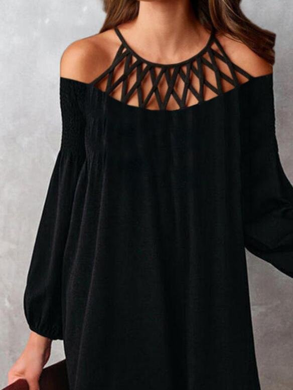 Mesh Neck Off Shoulder Long Sleeve Dress - Mini Dresses - INS | Online Fashion Free Shipping Clothing, Dresses, Tops, Shoes - 09/06/2021 - Category_Mini Dresses - Color_Black