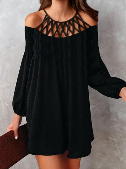 Mesh Neck Off Shoulder Long Sleeve Dress - Mini Dresses - INS | Online Fashion Free Shipping Clothing, Dresses, Tops, Shoes - 09/06/2021 - Category_Mini Dresses - Color_Black