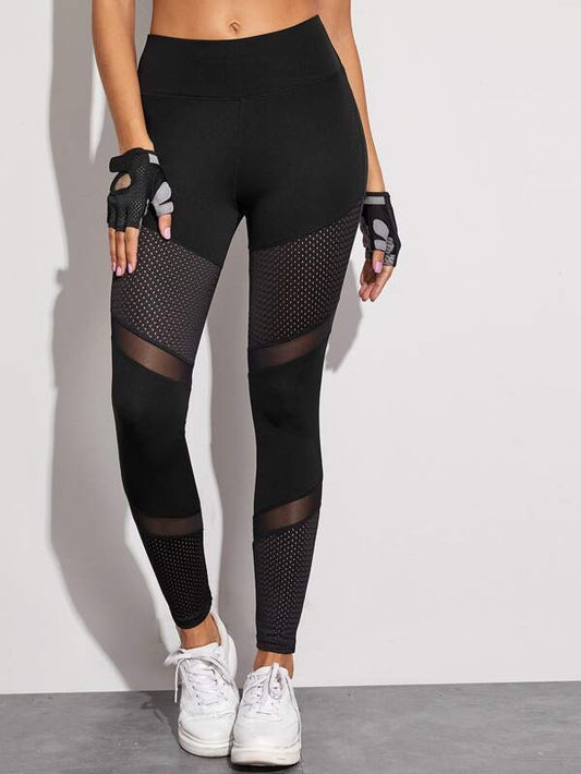 Mesh Panel Elastic Waist Sports Leggings - INS | Online Fashion Free Shipping Clothing, Dresses, Tops, Shoes