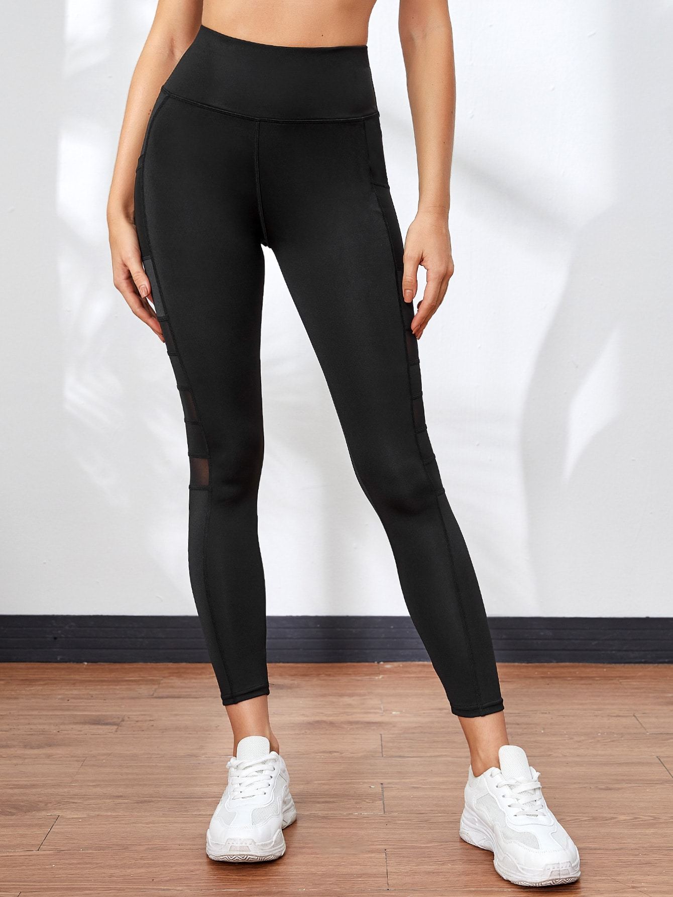 Mesh Panel Sports Leggings & Phone Pocket - INS | Online Fashion Free Shipping Clothing, Dresses, Tops, Shoes