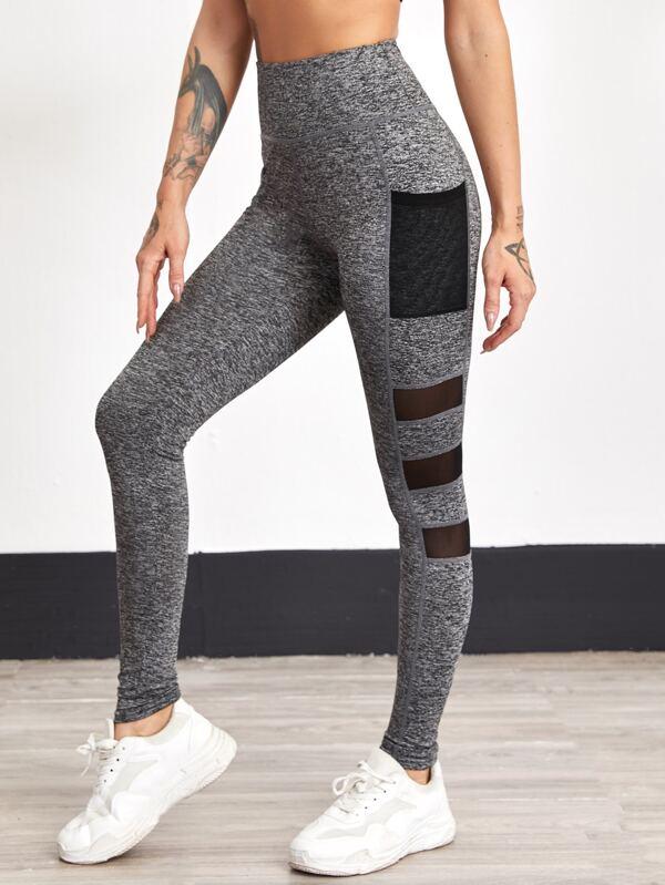 Mesh Panel Sports Leggings & Phone Pocket - INS | Online Fashion Free Shipping Clothing, Dresses, Tops, Shoes