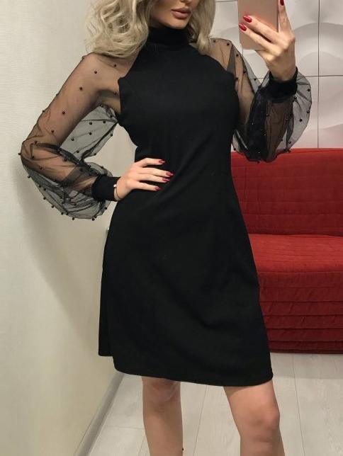 Mesh Pearl Long Sleeve Slim Mini Dress - Mini Dresses - INS | Online Fashion Free Shipping Clothing, Dresses, Tops, Shoes - 06/07/2021 - 10-20 - color-black