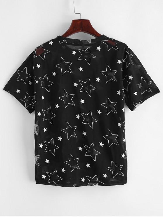 Mesh Star Round Neck Tee - INS | Online Fashion Free Shipping Clothing, Dresses, Tops, Shoes