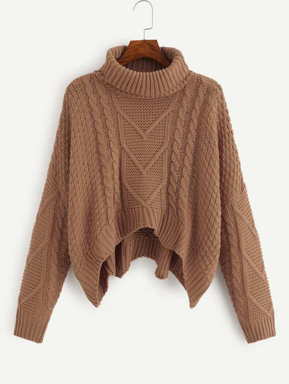 Mixed Knit Asymmetrical Hem Sweater - INS | Online Fashion Free Shipping Clothing, Dresses, Tops, Shoes