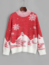 Mock Neck Christmas Snowflake Tree Fuzzy Sweater - INS | Online Fashion Free Shipping Clothing, Dresses, Tops, Shoes