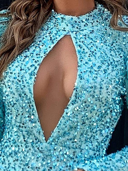 Mock Neck Cut Out Sequin Prom Dress - Dresses - INS | Online Fashion Free Shipping Clothing, Dresses, Tops, Shoes - 01/30/2021 - Blue - Bodycon Dresses
