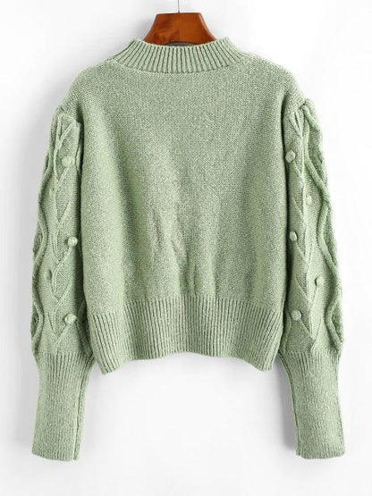 Mock Neck Dotted Bubble Mixed Knit Sweater - INS | Online Fashion Free Shipping Clothing, Dresses, Tops, Shoes