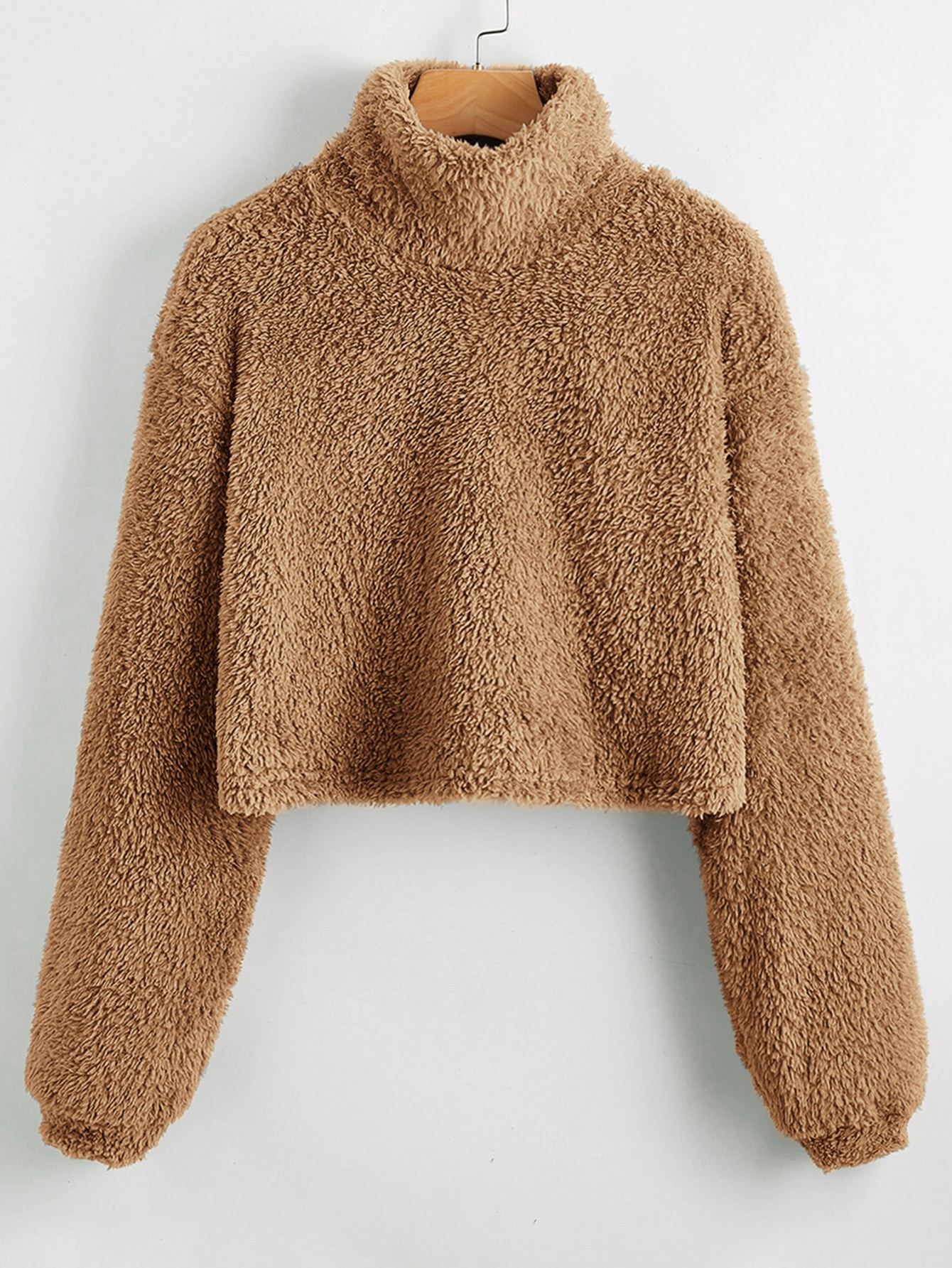 Mock Neck Drop Shoulder Teddy Pullover - INS | Online Fashion Free Shipping Clothing, Dresses, Tops, Shoes
