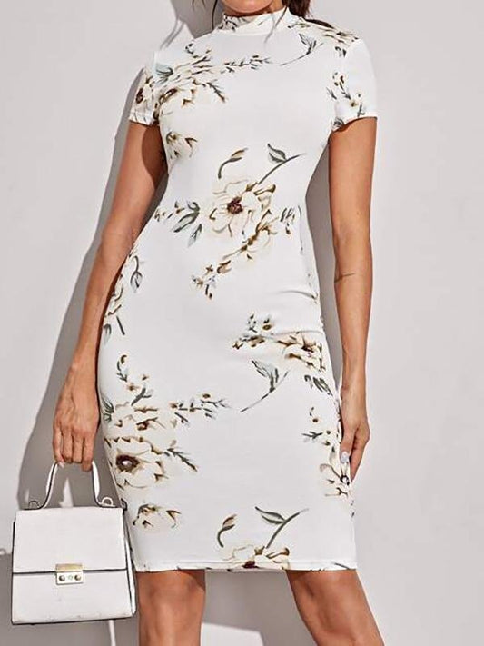 Mock-neck Floral Print Midi Pencil Dress - Dresses - INS | Online Fashion Free Shipping Clothing, Dresses, Tops, Shoes - 01/29/2021 - Black - Bodycon Dresses