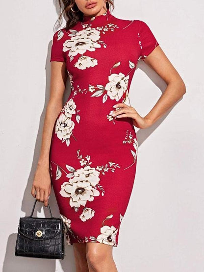 Mock-neck Floral Print Midi Pencil Dress - Dresses - INS | Online Fashion Free Shipping Clothing, Dresses, Tops, Shoes - 01/29/2021 - Black - Bodycon Dresses