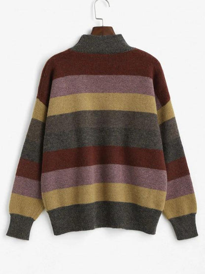 Mock Neck Striped Colorblock Sweater - INS | Online Fashion Free Shipping Clothing, Dresses, Tops, Shoes