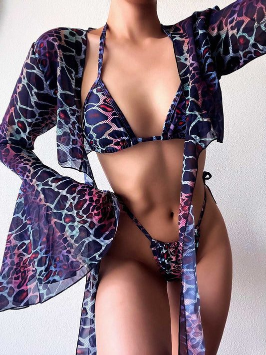 Multi-Colored Leopard Patten Three-Piece Set - Swimsuits - INS | Online Fashion Free Shipping Clothing, Dresses, Tops, Shoes - 18/03/2021 - Beach - Black